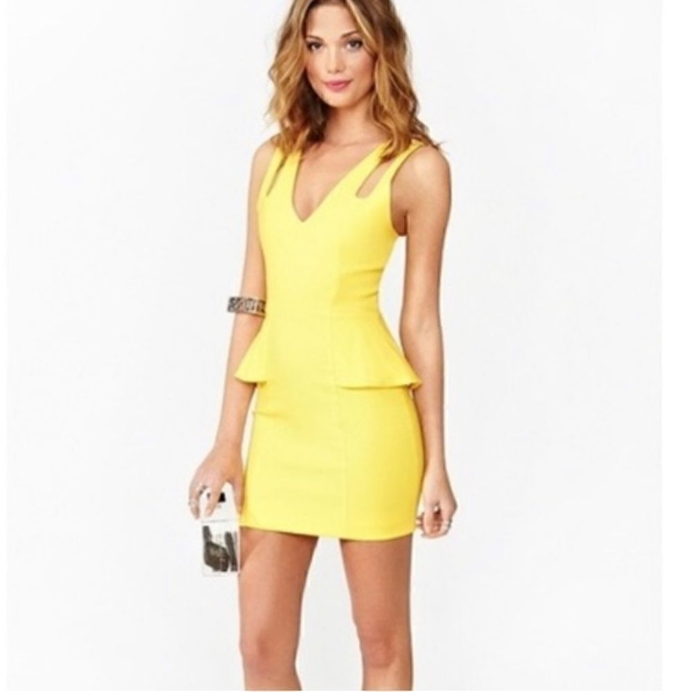 Nasty Gal Yellow Peplum Bodycon Dress Size Medium